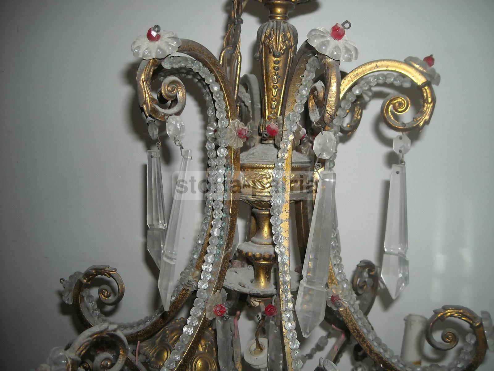 Bellissimo Grande Lampadario, Decorativo Ed Elegante, Antico, Utilissimo, d'Epoca immagine 18