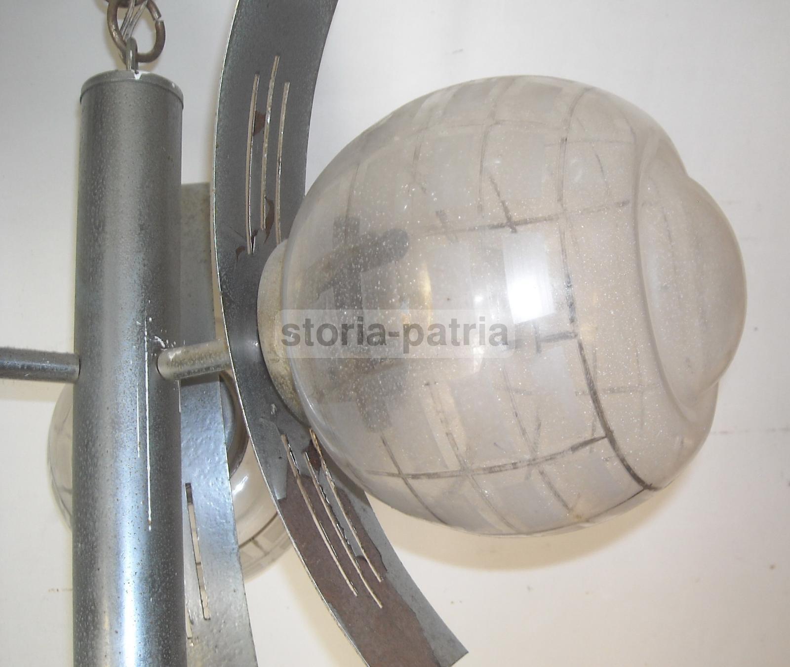 Design, Modernariato, Inusuale Lampadario d'Epoca, Decorativo, Metallo Cromato, Vetri immagine 3