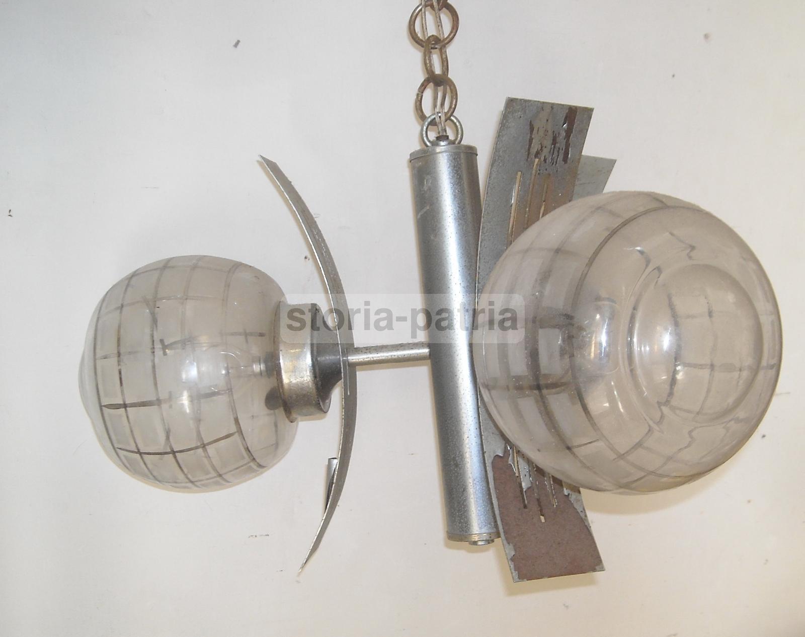 Design, Modernariato, Inusuale Lampadario d'Epoca, Decorativo, Metallo Cromato, Vetri immagine 5