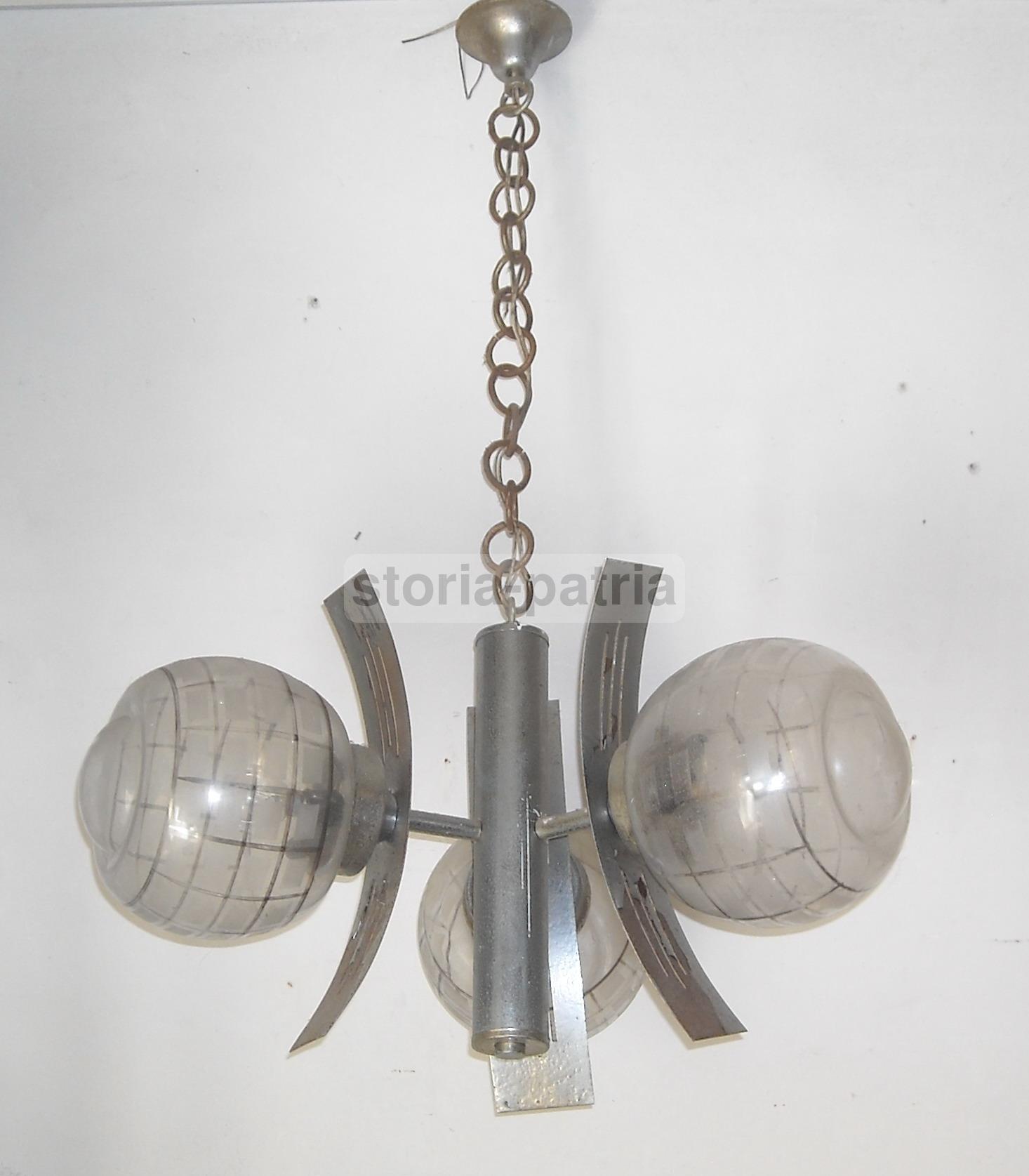 Design, Modernariato, Inusuale Lampadario d'Epoca, Decorativo, Metallo Cromato, Vetri immagine 8