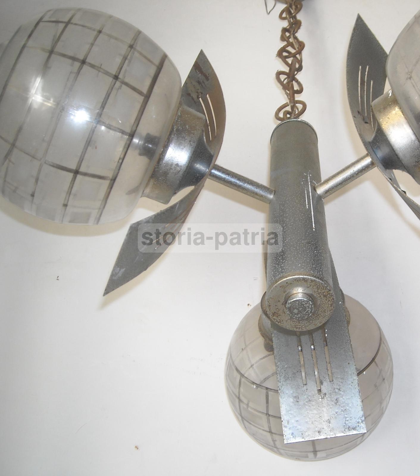 Design, Modernariato, Inusuale Lampadario d'Epoca, Decorativo, Metallo Cromato, Vetri immagine 10