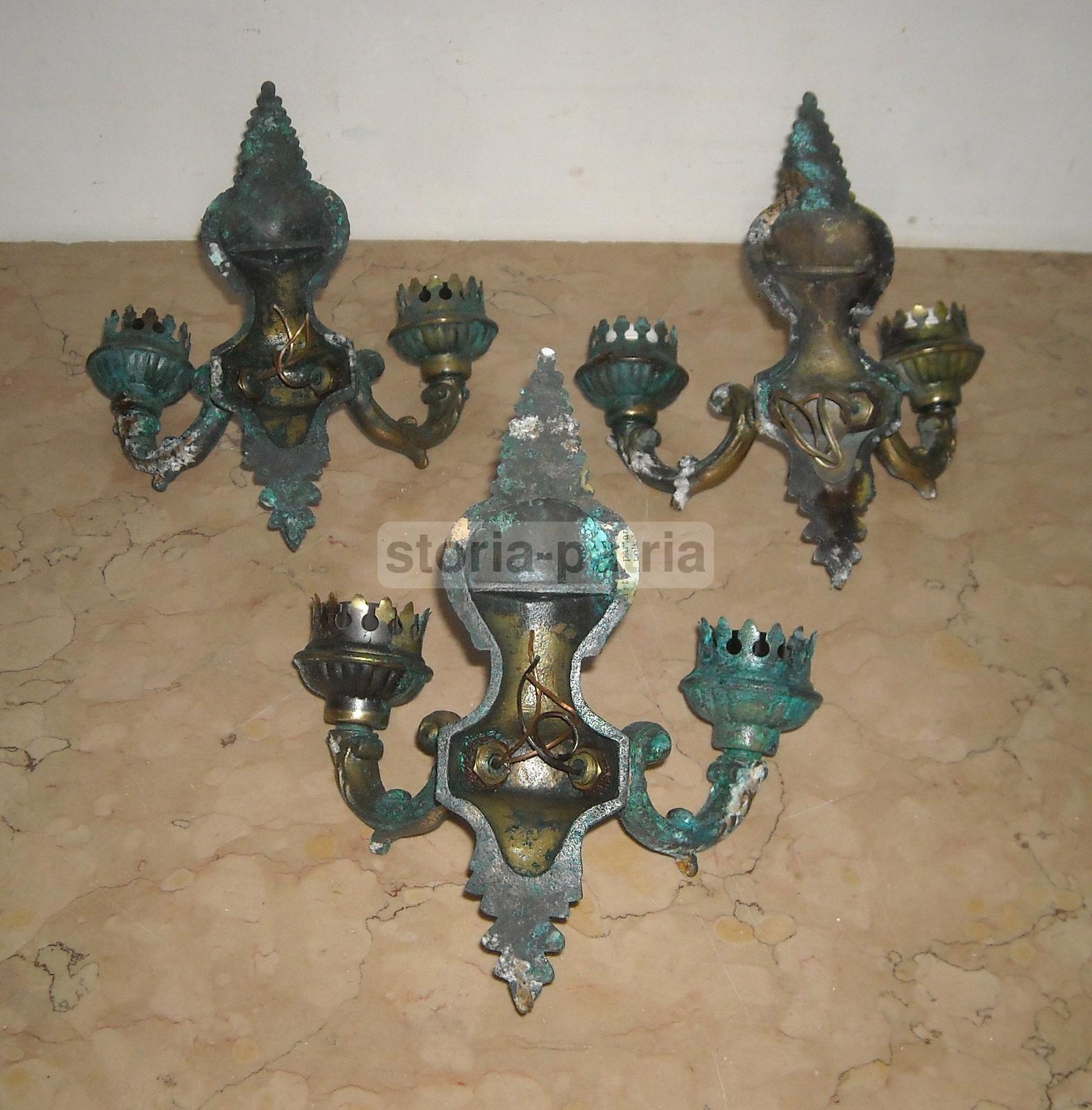 Modernariato, Decorativa Lampada Da Parete, Metallo Bronzato, Utilissima Applique immagine 5