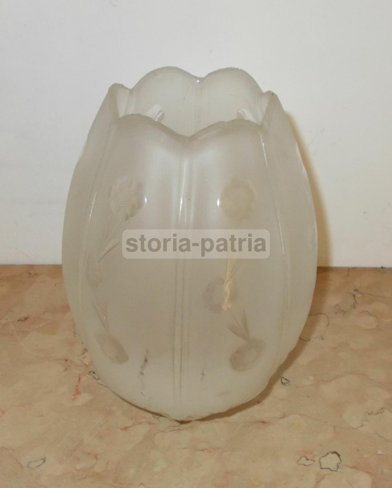 Modernariato, Design, Coppa Per Lampada, Vetro d'Epoca, Decoro Floreale, Utilissima immagine 1