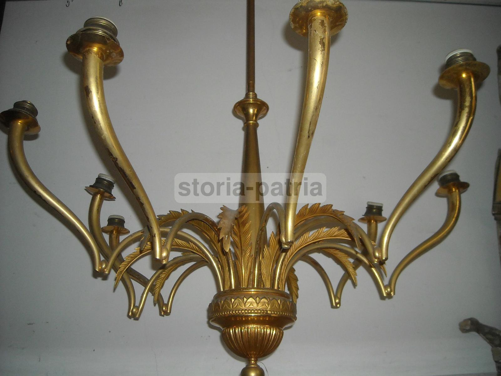 Modernariato, Design, Lampadario d'Epoca, Metallo Dorato, Ottime Utili Dimensioni immagine 2