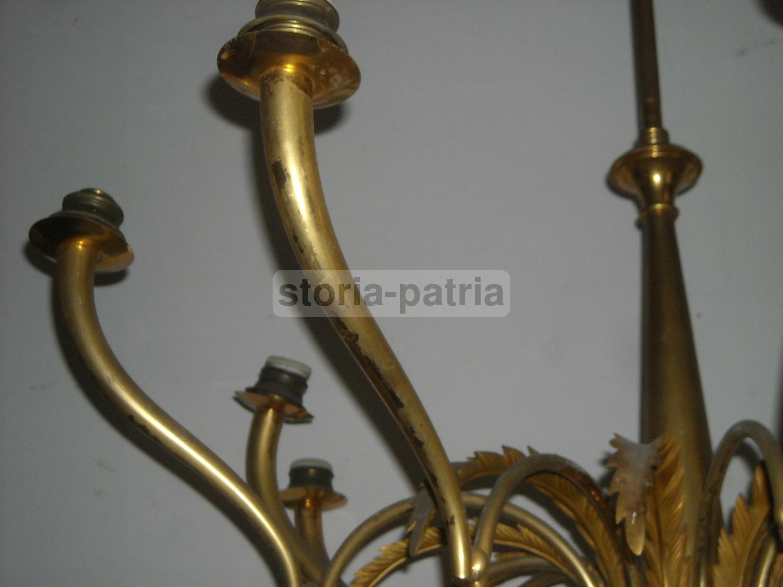 Modernariato, Design, Lampadario d'Epoca, Metallo Dorato, Ottime Utili Dimensioni immagine 3