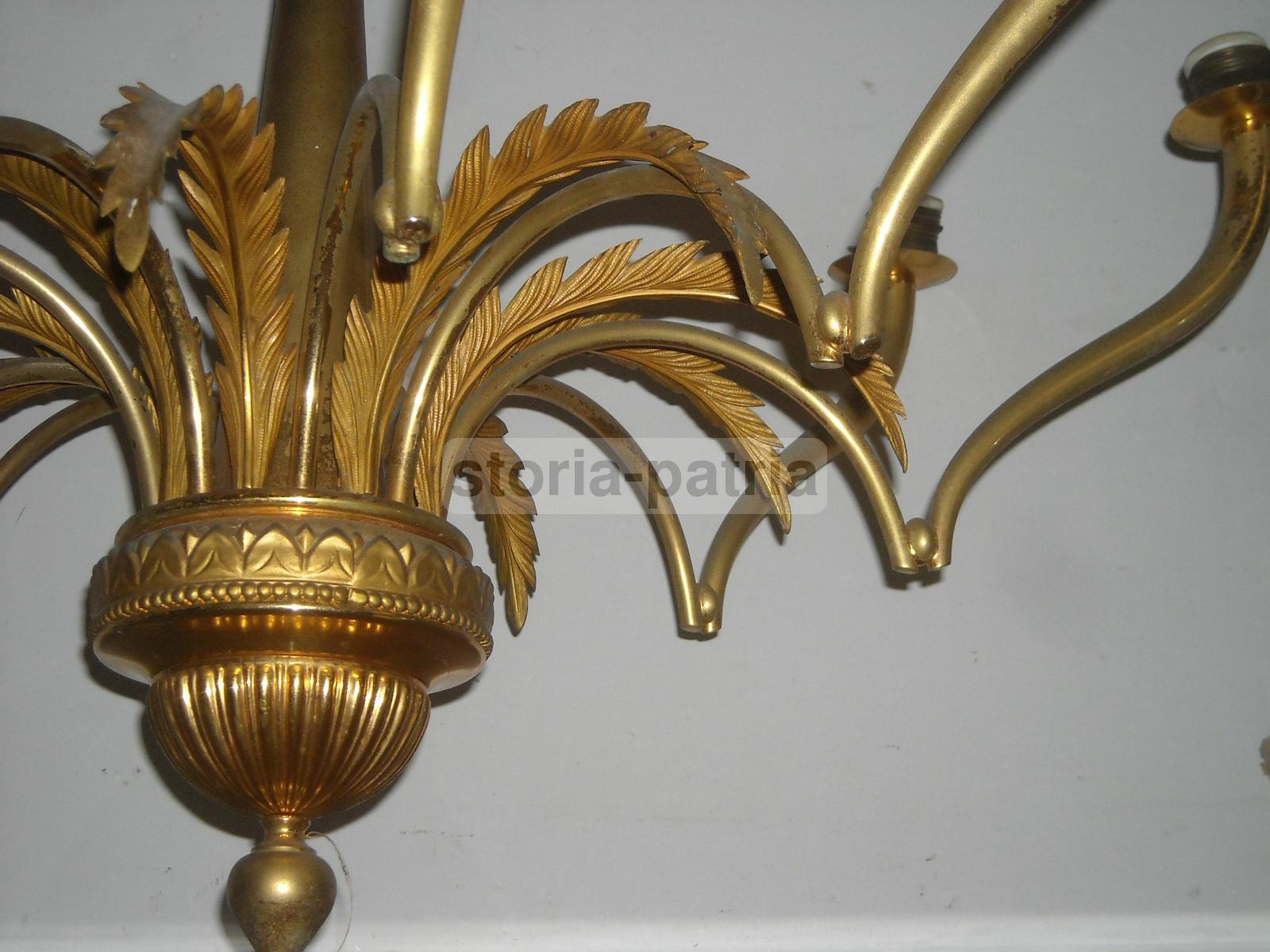Modernariato, Design, Lampadario d'Epoca, Metallo Dorato, Ottime Utili Dimensioni immagine 4