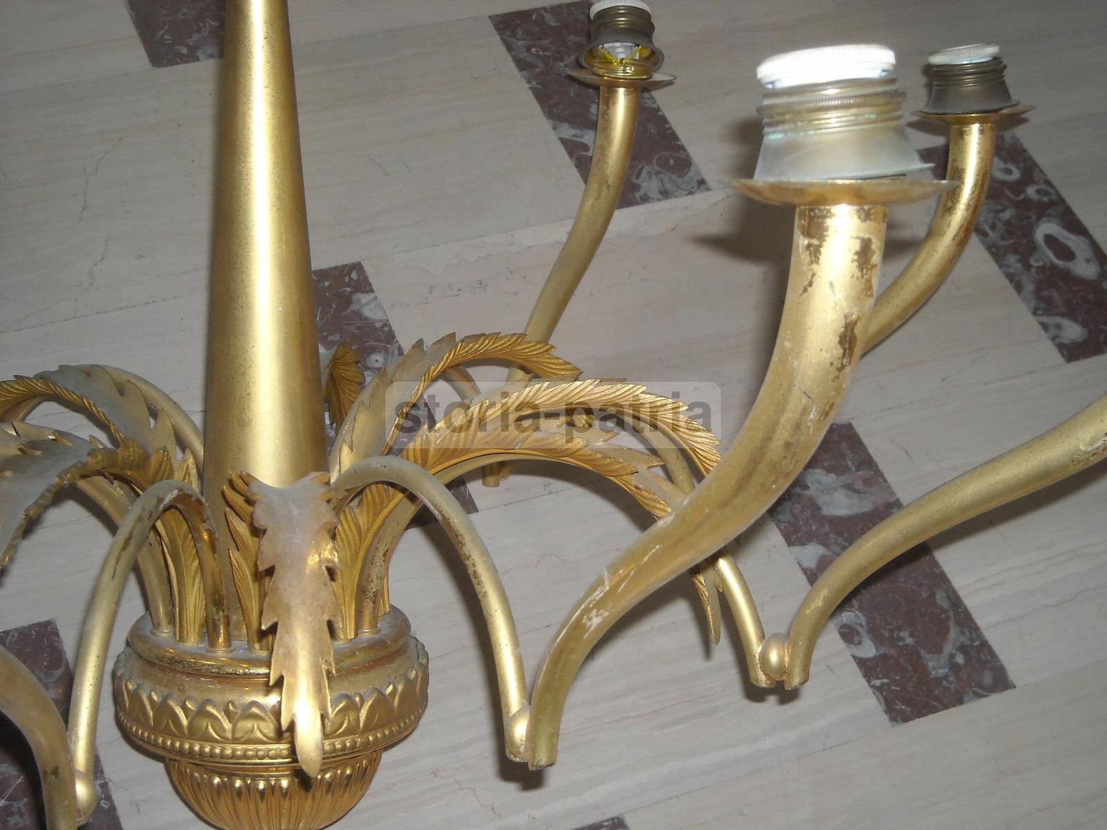 Modernariato, Design, Lampadario d'Epoca, Metallo Dorato, Ottime Utili Dimensioni immagine 10
