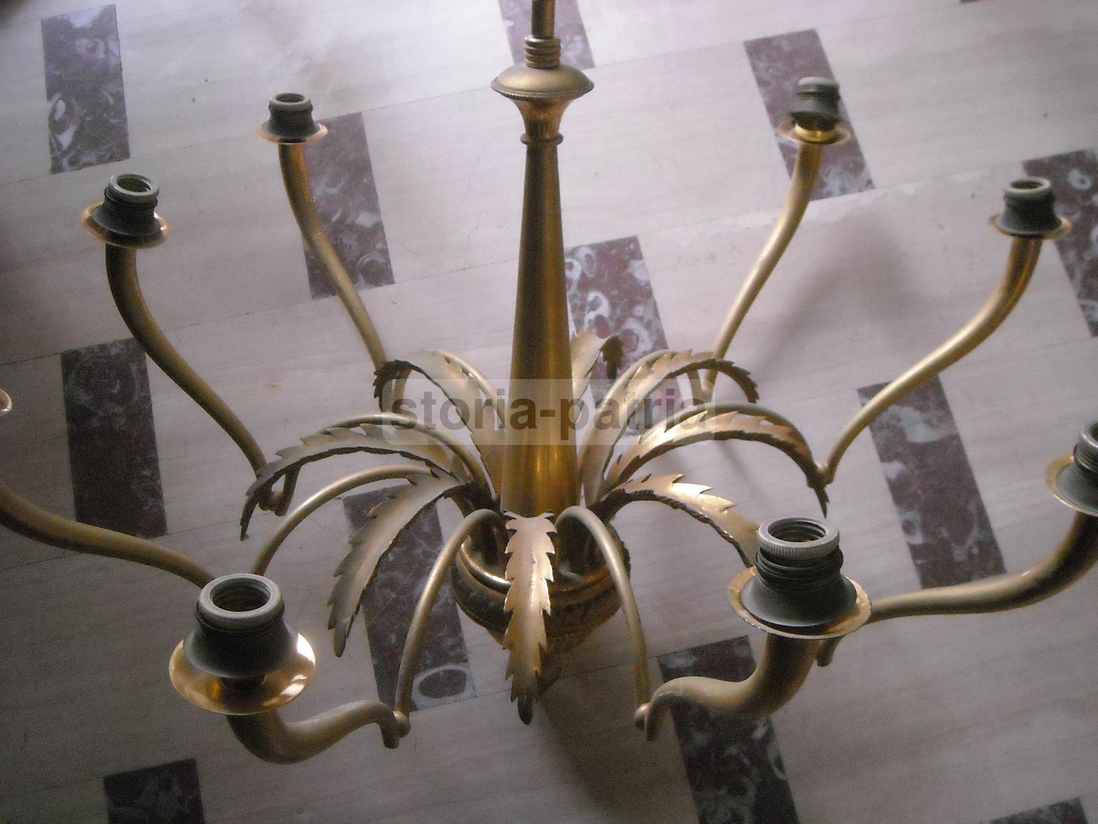 Modernariato, Design, Lampadario d'Epoca, Metallo Dorato, Ottime Utili Dimensioni immagine 11
