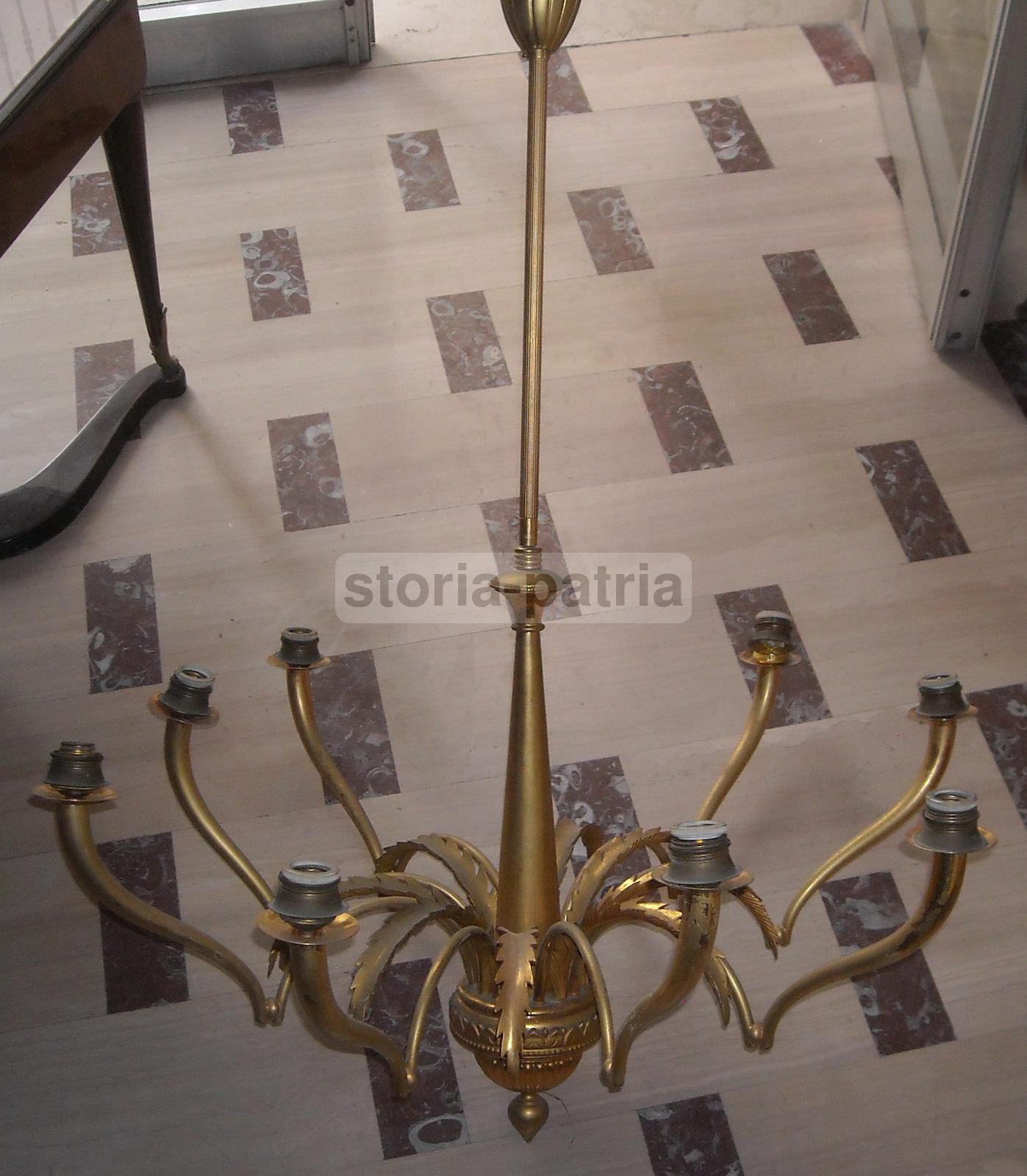 Modernariato, Design, Lampadario d'Epoca, Metallo Dorato, Ottime Utili Dimensioni immagine 12