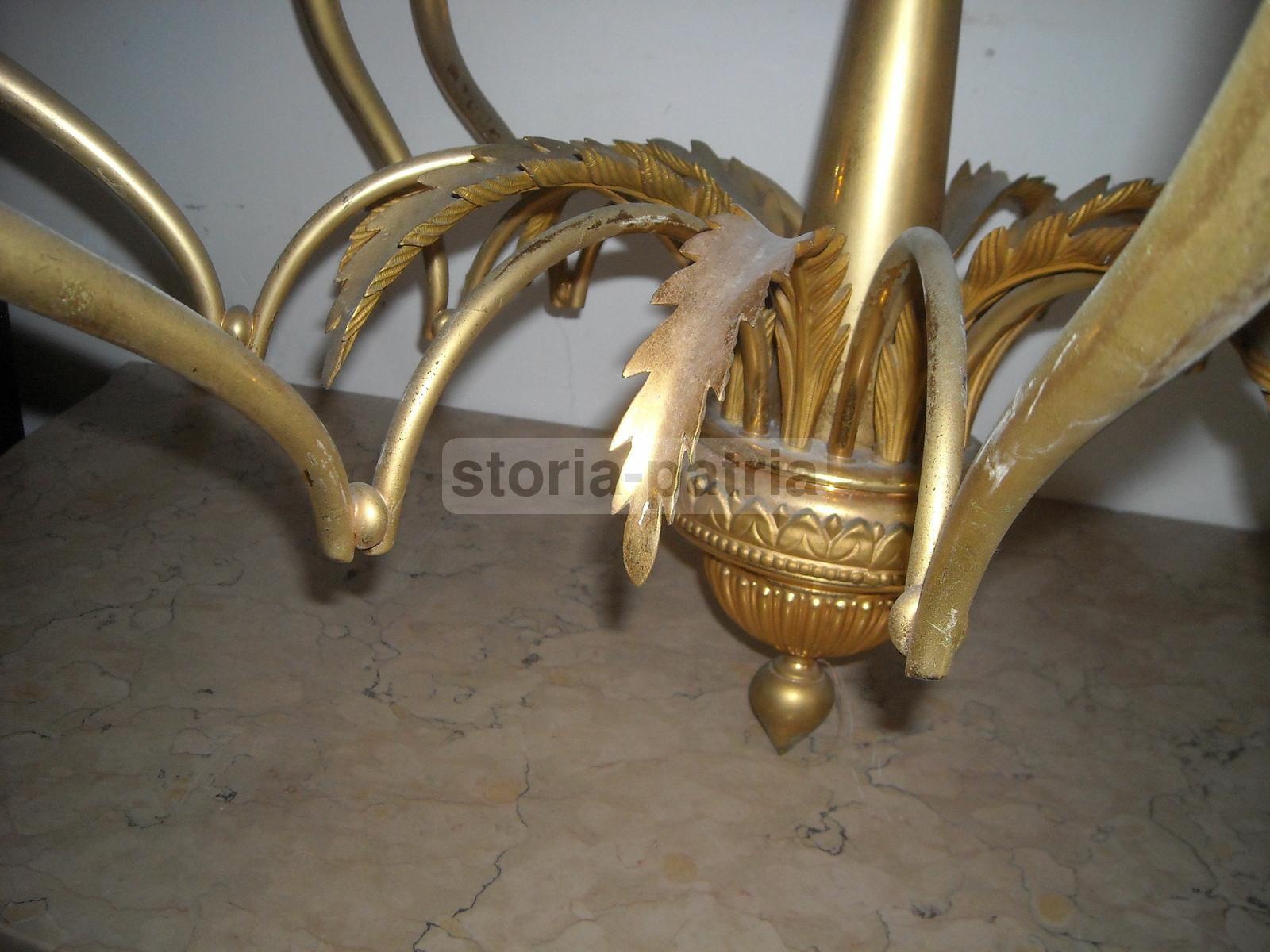 Modernariato, Design, Lampadario d'Epoca, Metallo Dorato, Ottime Utili Dimensioni immagine 13