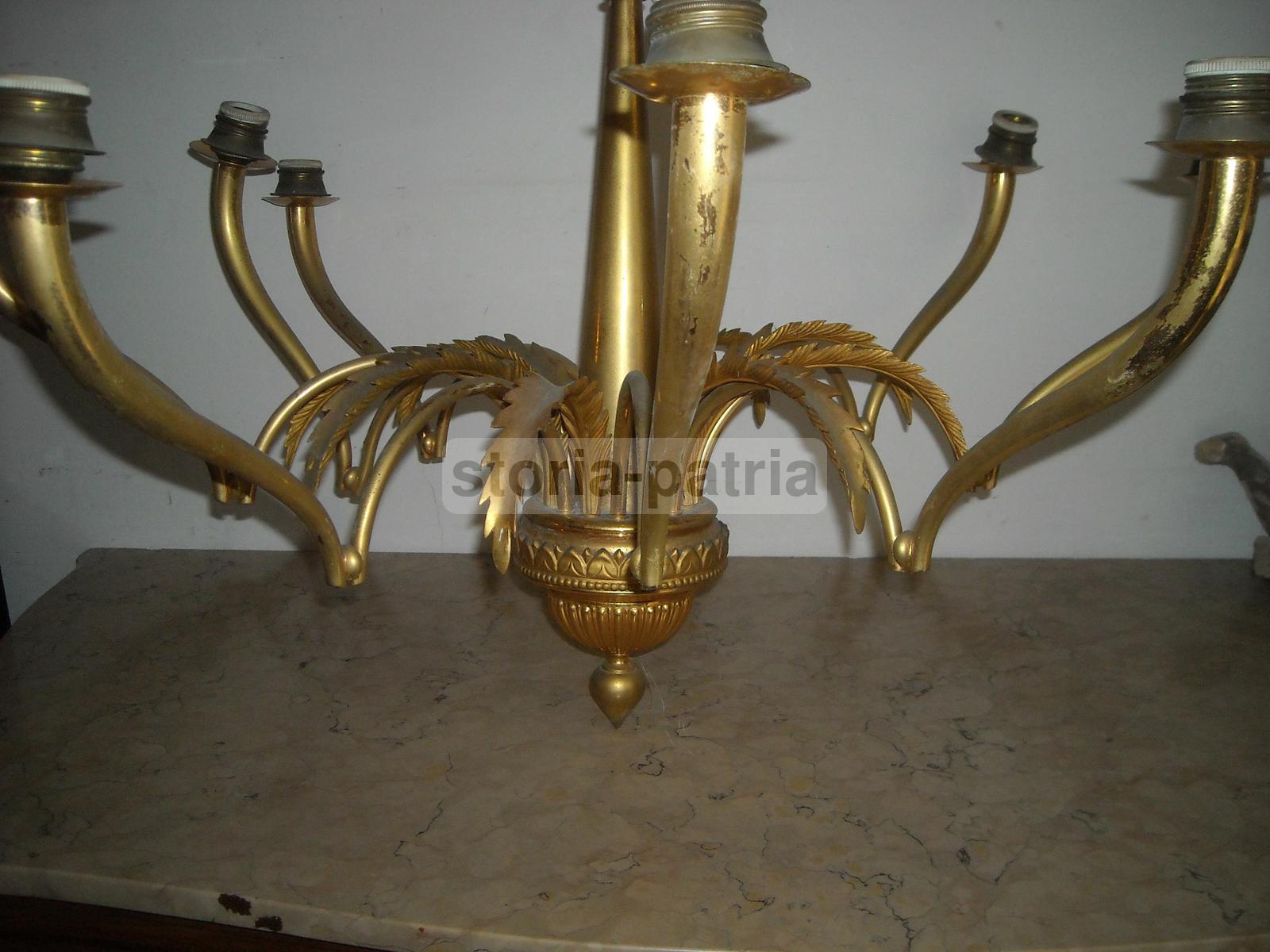 Modernariato, Design, Lampadario d'Epoca, Metallo Dorato, Ottime Utili Dimensioni immagine 14