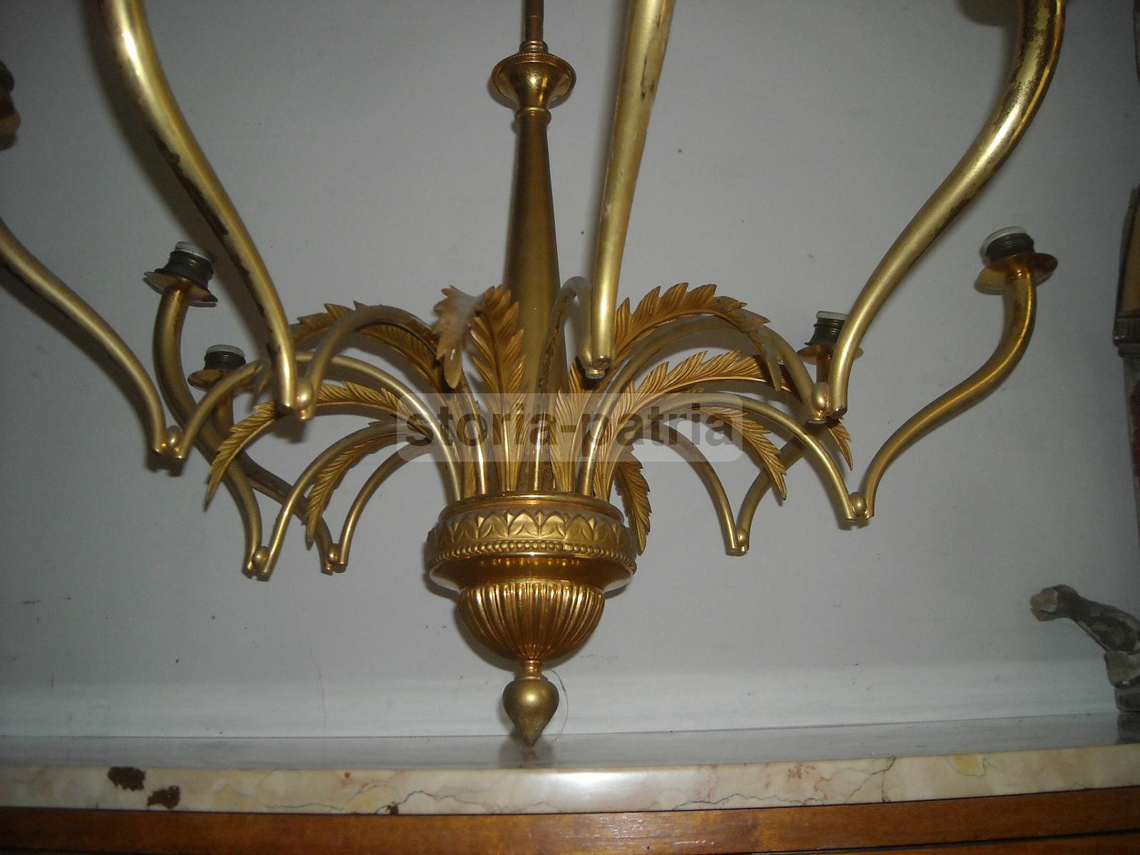 Modernariato, Design, Lampadario d'Epoca, Metallo Dorato, Ottime Utili Dimensioni immagine 15